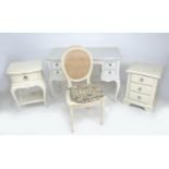 A group of modern cream painted furniture, comprising a French style dressing table, 110 by 54.5