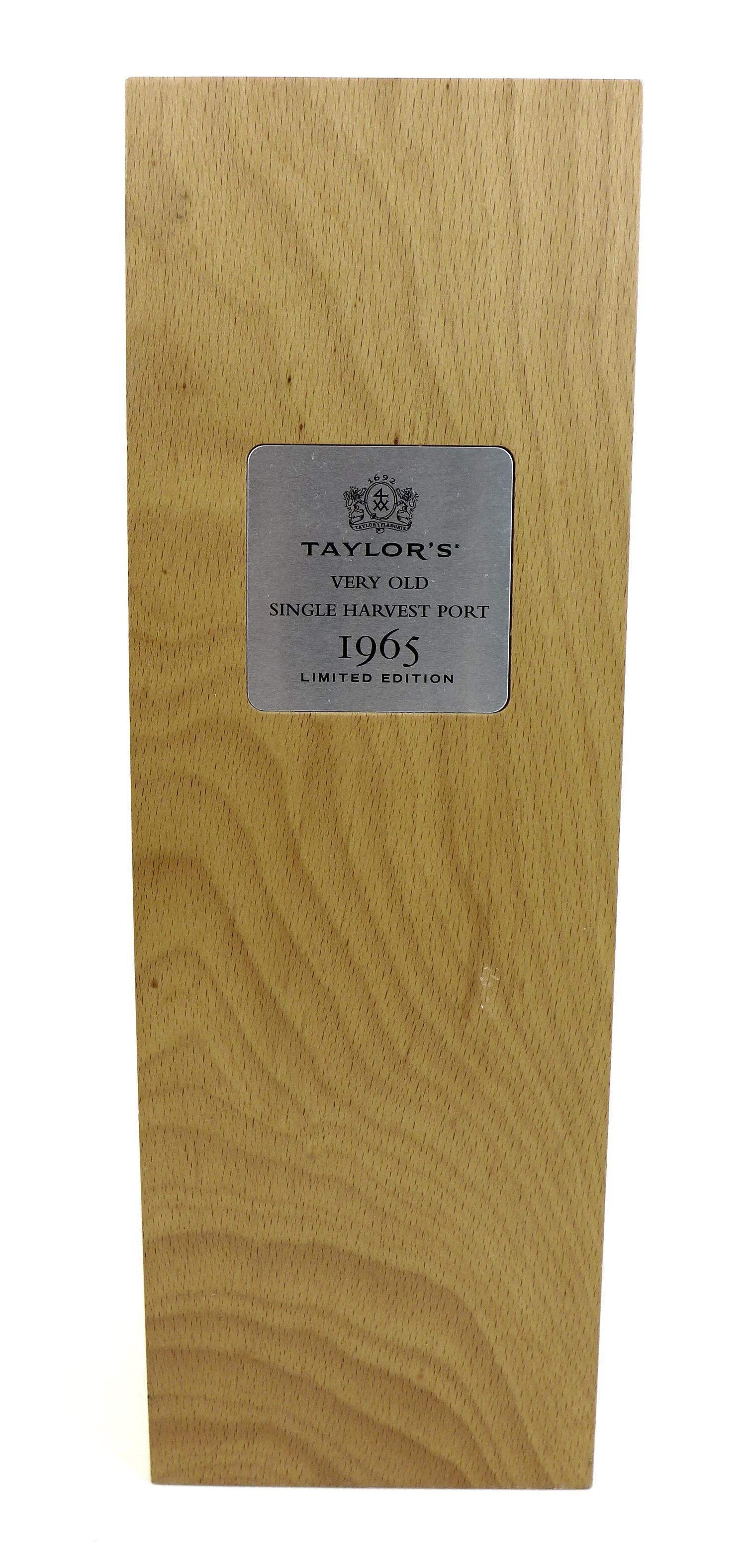 A limited edition bottle of Taylor's 'Very Old Single Harvest 1965' port, with wooden presentation - Image 5 of 5