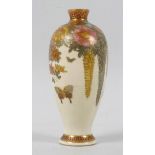 A good Japanese Satsuma pottery miniature vase, Meiji period, of slender ovoid form with flared gilt