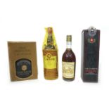 A bottle of Armagnac, a bottle of Taylor's Port, boxed, a bottle of sherry, and a bottle of Pineau