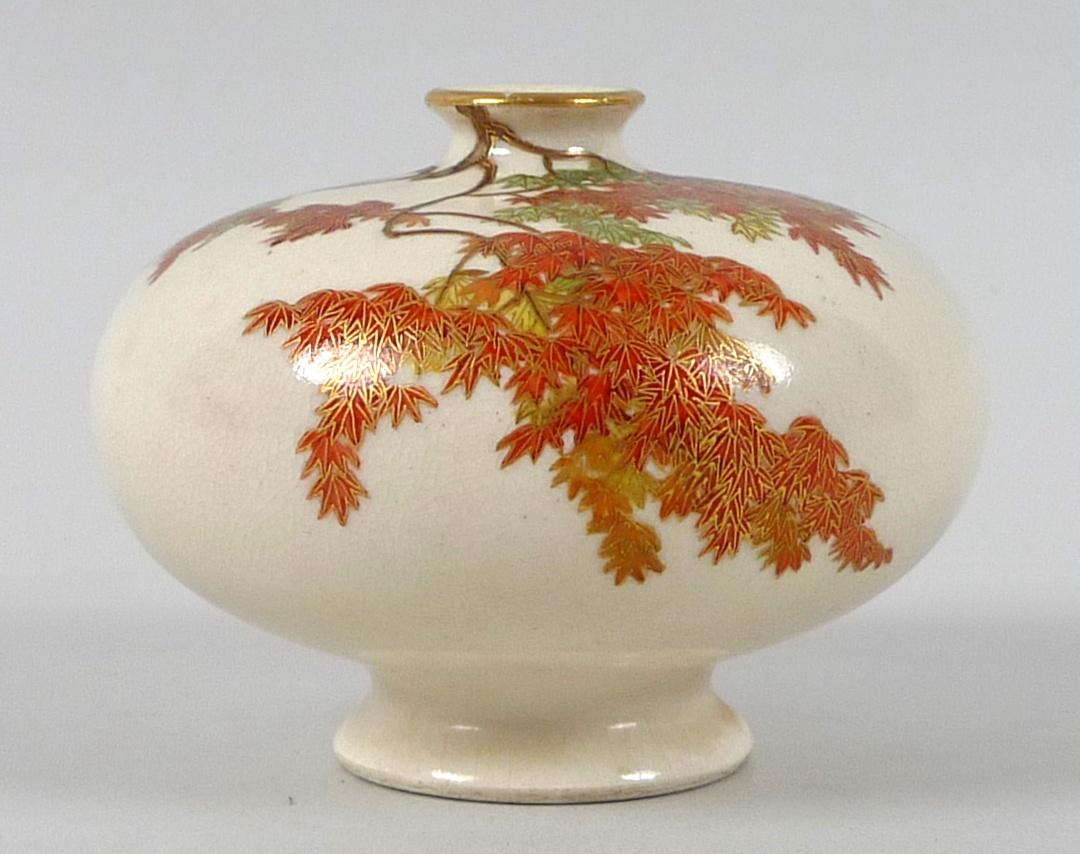 A fine Japanese Satsuma pottery miniature vase by Yabu Meizan, Meiji period, of compressed ovoid - Image 2 of 9