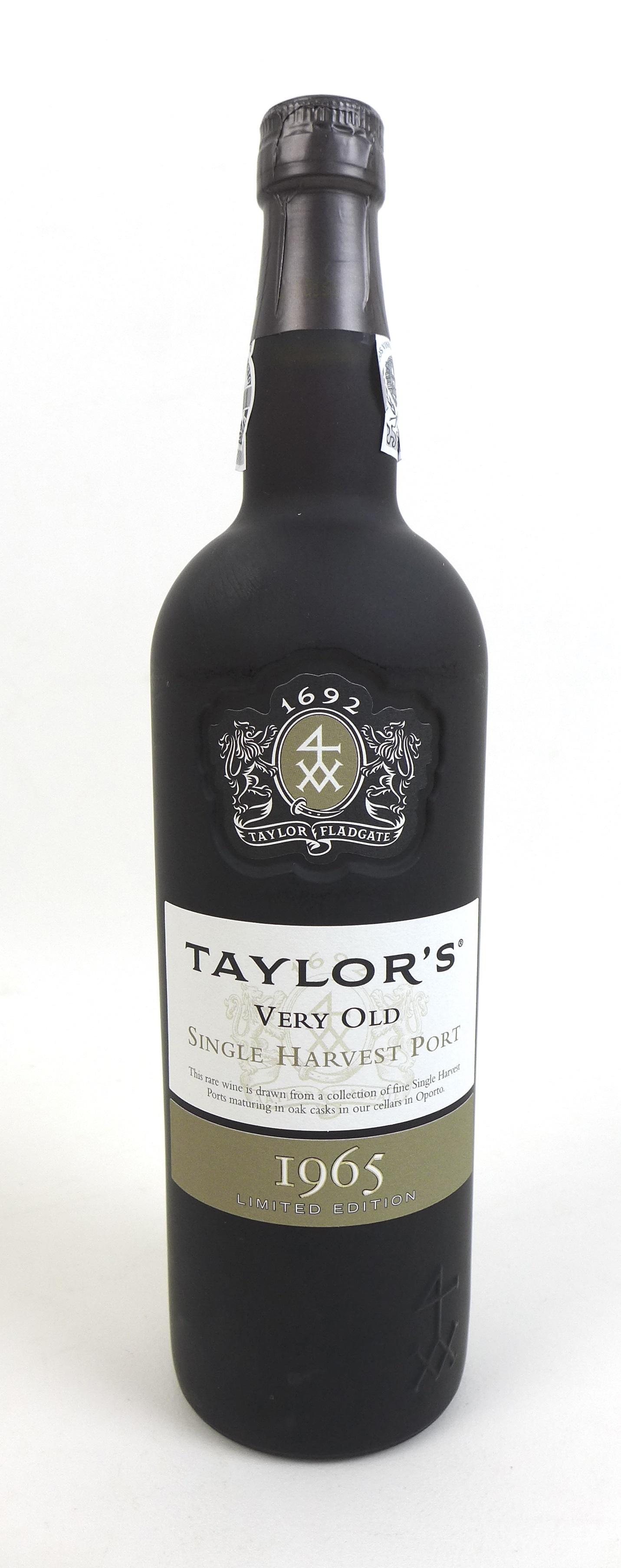 A limited edition bottle of Taylor's 'Very Old Single Harvest 1965' port, with wooden presentation