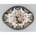 A late Victorian Royal Crown Derby Kings pattern dish, of lozenge form with scalloped gilt rim,
