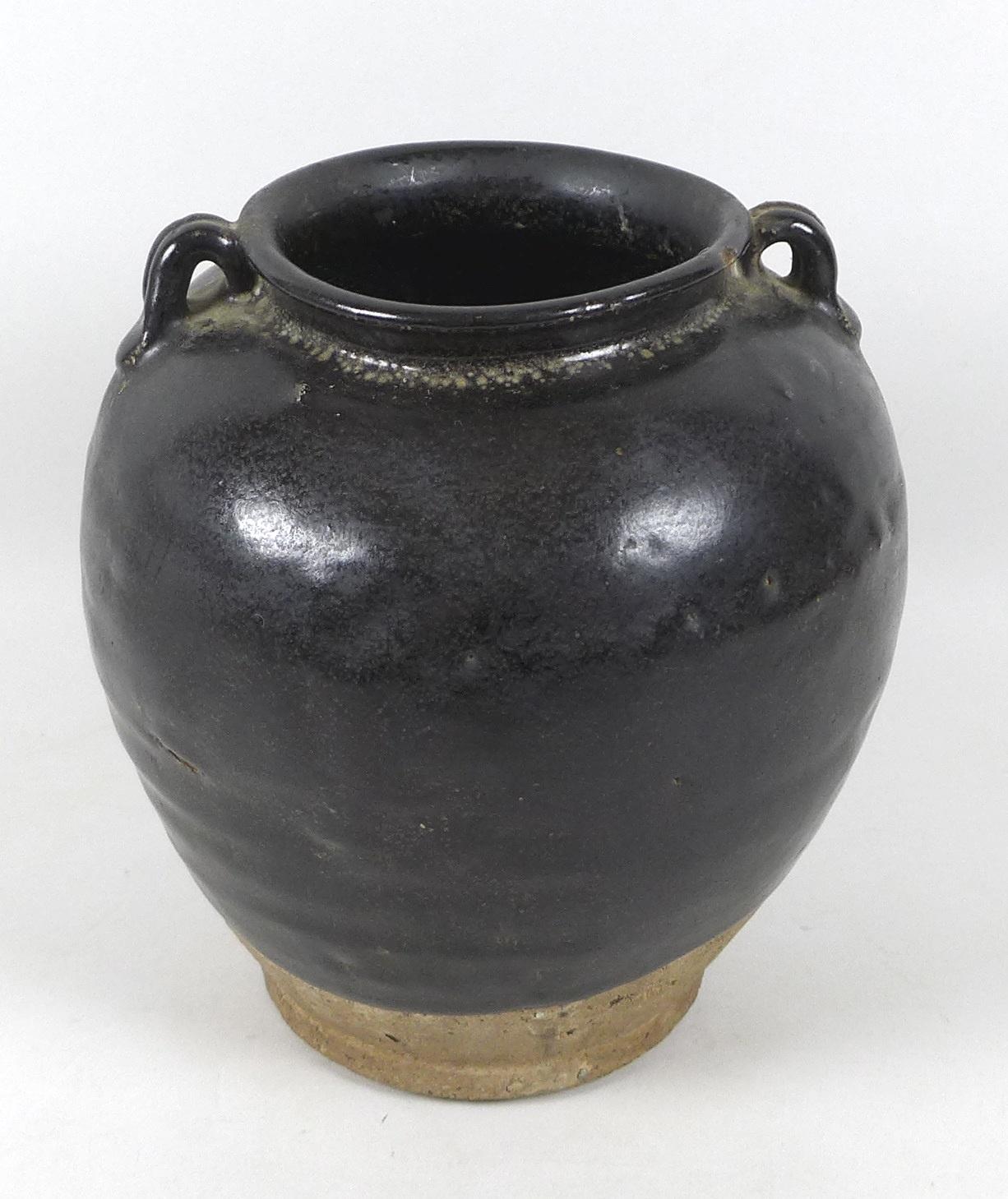 A Chinese stoneware vase with black glaze, in Song style, two small loop handles to the shoulders, - Image 2 of 8