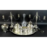 A collection of modern silver plated items, comprising an EPNS four piece tea service, a twin