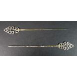 A pair of Italian 800 grade silver hair pins, 'fuseii' or 'spazzaùrecc'