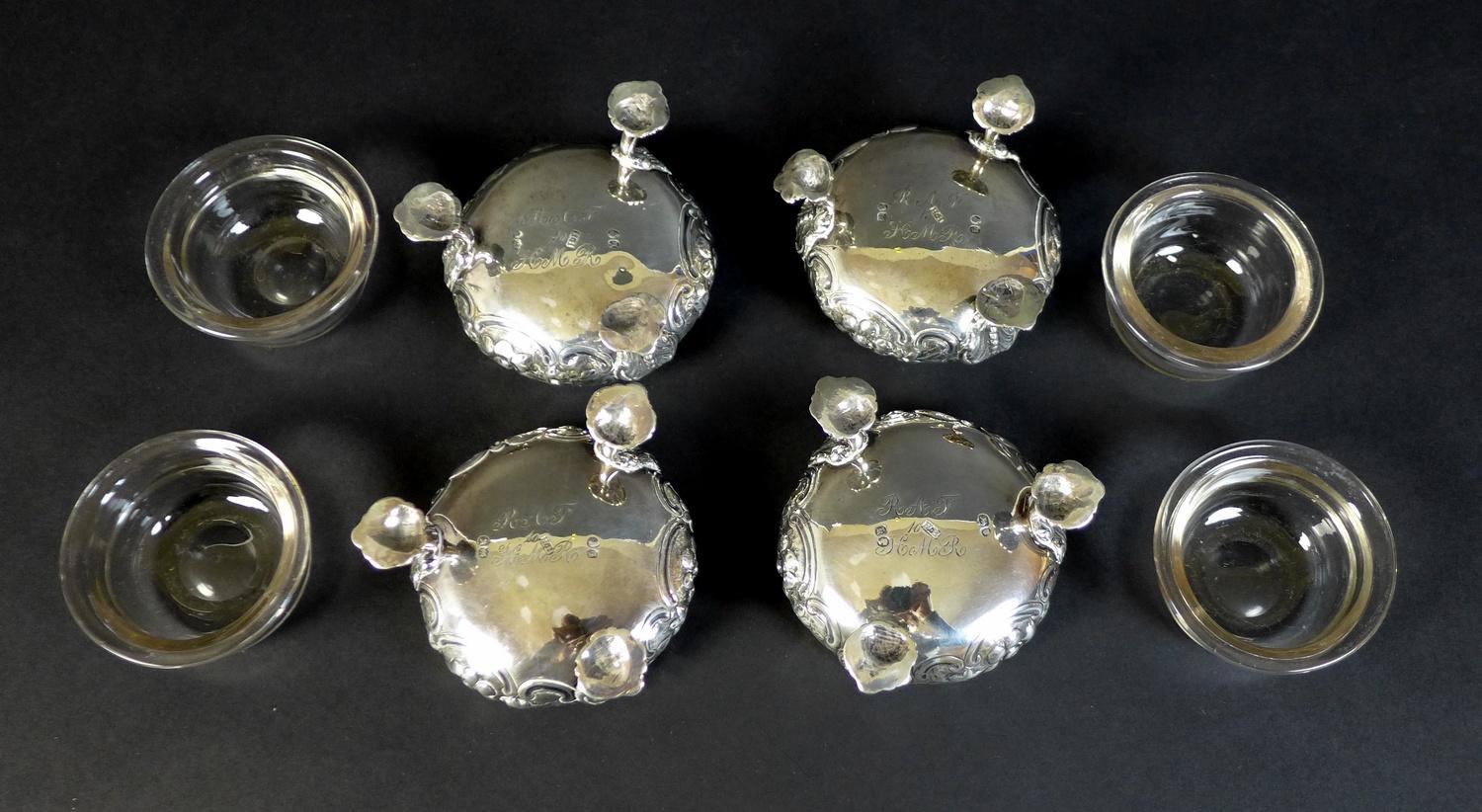 A set of four Victorian silver cauldron salts, each engraved with a single 'R' to one side and - Image 21 of 21