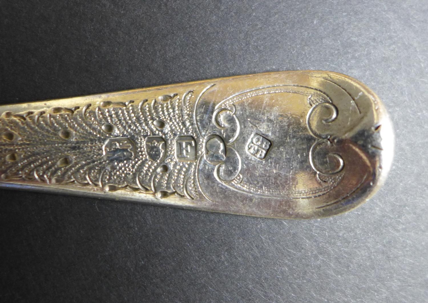 A George III silver serving spoon, with scalloped bowl and engraved decoration to handle, - Image 6 of 6