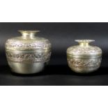 Two Cambodian Khmer silver pomegranate shaped boxes, likely late 19th or early 20th century, both
