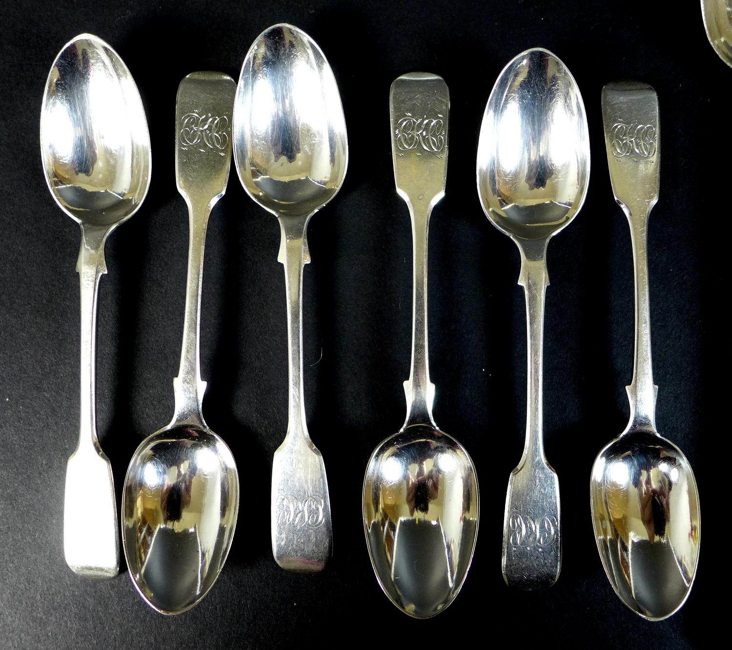 A group of Georgian and later silver flatware comprising a pair of Peter and Anne Bateman sugar - Image 5 of 13
