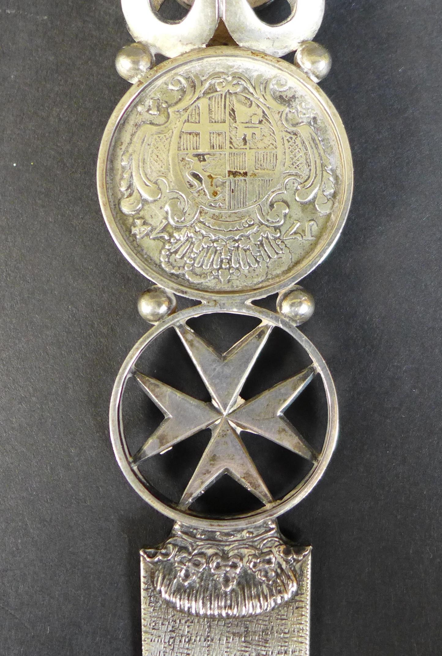 A 19th century Maltese white metal letter opener, inset with a silver 1774 Fra Francisco Ximenez - Image 4 of 10