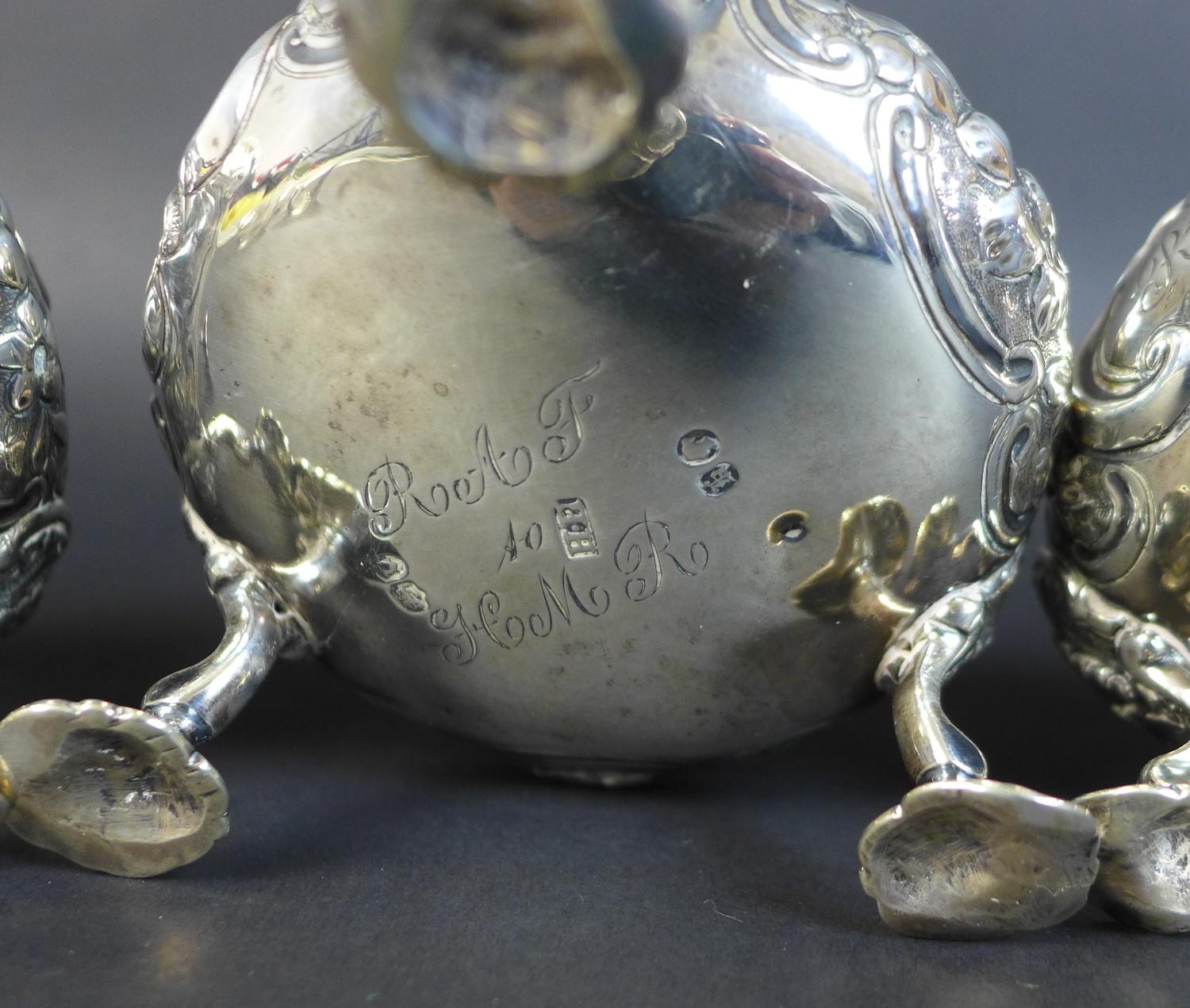 A set of four Victorian silver cauldron salts, each engraved with a single 'R' to one side and - Image 12 of 21