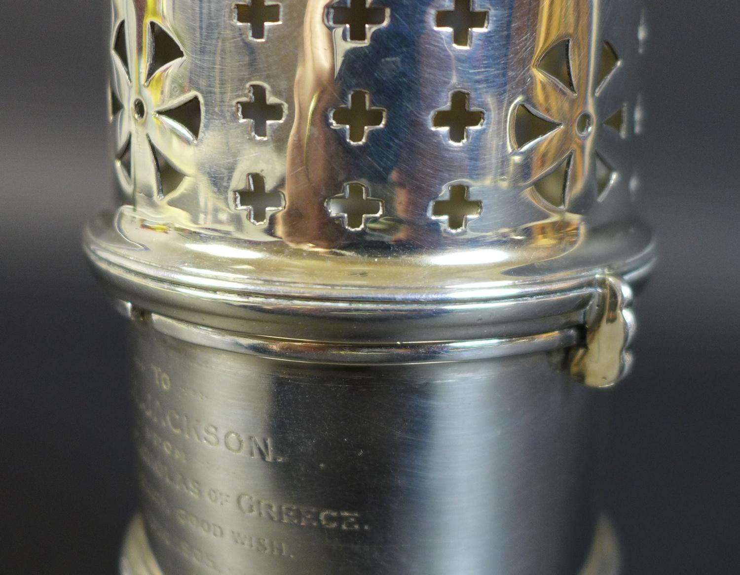 A Victorian silver presentation engraved sugar castor, 'To C. H. Jackson from Prince Nicholas of - Image 5 of 10