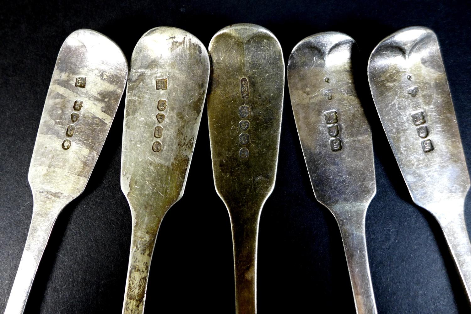 A group of five George IV and later silver table spoons, comprising one George IV, Adey Bellamy - Image 3 of 4