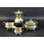 A George V silver four piece tea service, London shape, comprising coffee pot, 23cm, teapot, 15cm,