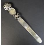 A 19th century Maltese white metal letter opener, inset with a silver 1774 Fra Francisco Ximenez