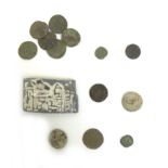 A collection of Detectorist found tokens and hammered coins, comprising two lead medieval tokens,