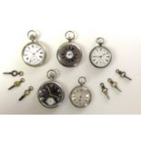 A group of five pocket watches, comprising a Victorian silver lady's key wind open faced pocket