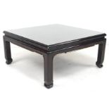 A modern Chinese style black lacquer low square side table, the surface decorated with two birds