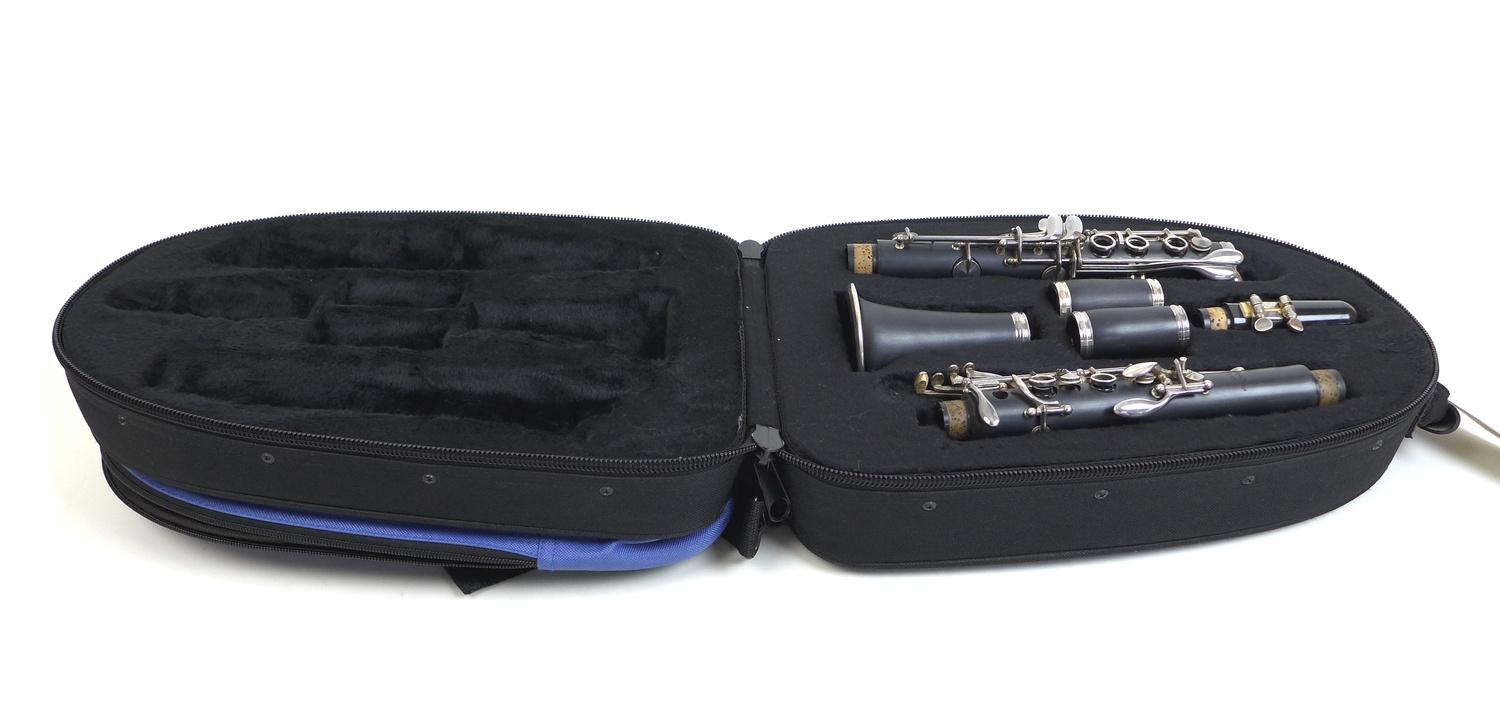 An Arnold & Sons five piece clarinet, 66.5cm long, with spare connecting section, with spare reeds - Image 7 of 7