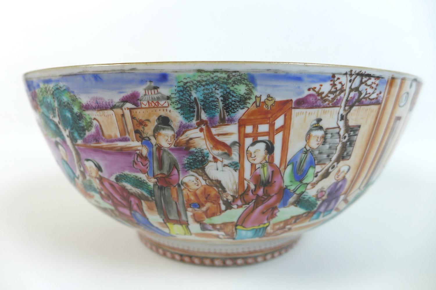 A Chinese Export porcelain famille rose punch bowl, Qing Dynasty, late 18th century, polychrome - Image 20 of 20