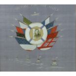 A WWI textile 'Victory for the Allies', with photograph of soldier surrounded by allied flags, a