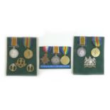 Three groups of WWI medals, comprising a trio of medals for 011016 Pte. I. Spicer Army Ordinance