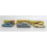 Three Dinky Toys die cast model toy cars, comprising a Rolls Royce Silver Wraith, a 2 1/2 litre V8