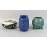 A group of three mid 20th century ceramic vases, comprising a Susie Cooper vase, with blue glaze and