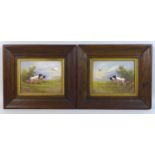 A pair of Edwardian Crown Devon Fieldings painted ceramic plaques, by R. Hinton, each depicting