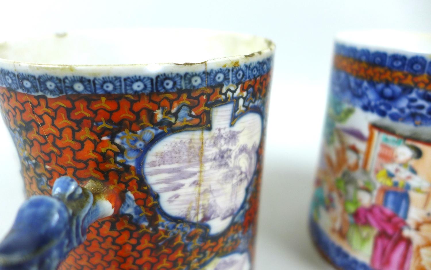 A pair of Chinese Export porcelain tankards, Qing Dynasty, early 19th century, decorated in - Image 9 of 10