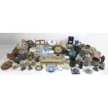 A group of over fifty collectables, including a Smiths eight day floating balance mantel clock