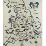 A vintage embroidered 'Map of England & Wales', showing the individual counties and the local