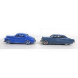 Two Durham Classics die cast 1/43 scale cars, a 1941 Chevrolet Deluxe Coupe in electric blue,