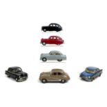 Six 1/43 scale die cast models of classic cars, comprising four Kenna Standard Vanguards, three