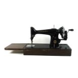 A Singer 201K hand wind sewing machine, mid 20th century, serial ED729838, in green crocodile skin