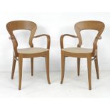 A pair of modern Italian chairs, by Potocco, with open backed beech frames, cream fabric seats, 55