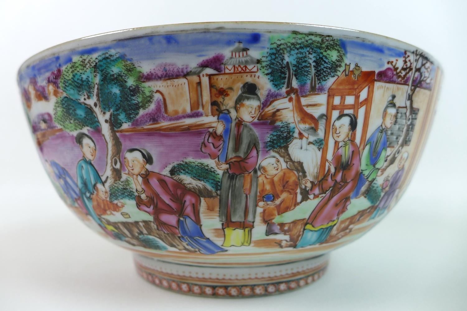 A Chinese Export porcelain famille rose punch bowl, Qing Dynasty, late 18th century, polychrome - Image 5 of 20