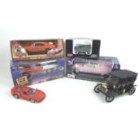 Six 1/18 and 1/24 scale die cast model cars, comprising four 1/18 scale model cars, comprising a RC2