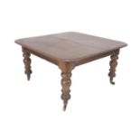 A Victorian mahogany extending dining table, draw action with solid oak runners, two wide leaves,