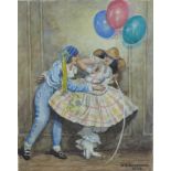 Three early to mid 20th century watercolours, comprising W.S. Swinscoe, fancy dress party scene,