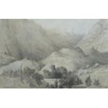 C. R. Robertson (British, 1760-1820): 'Swiss Landscape', pen and ink wash, signed, 14 by 21.5cm,