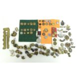 A group of over one hundred British Army badges and buttons, including cap badges for the Essex