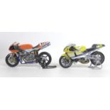 Two 1/12 scale model Minichamps racing motorbikes, a Ducati 996 RS Superbike 2001 Neil Hodgson and a