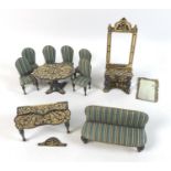 A group of Edwardian dolls house furniture, comprising a set of six dining chairs, each 10.5cm high,