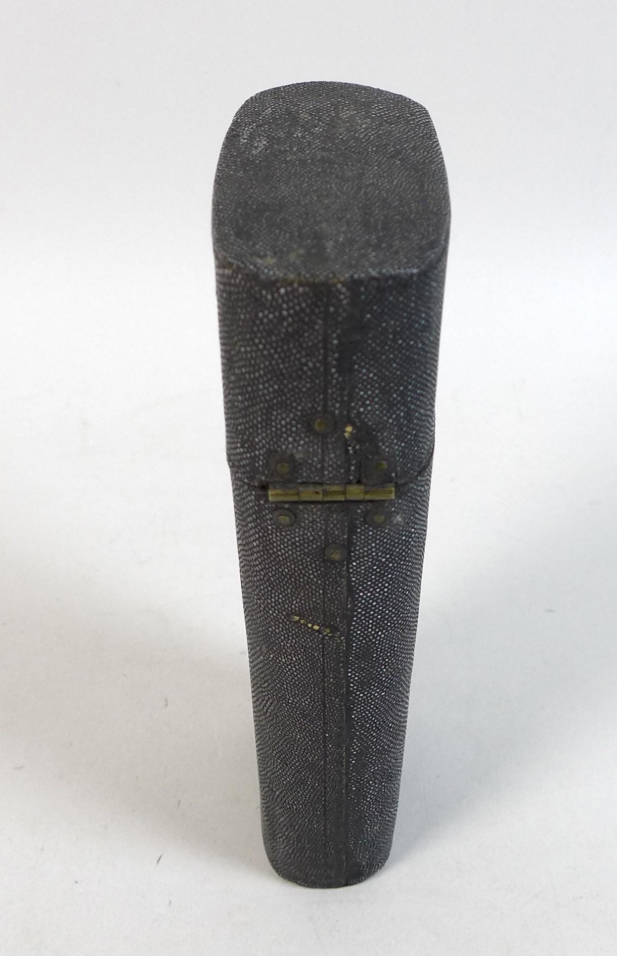 A George III shagreen drawing instrument case, the hinged lid opening to reveal a selection of - Image 6 of 10