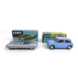 Two Corgi Toys die cast model cars, a Lotus Mark Eleven Le Mans Racing Car (no. 151) in silver and a