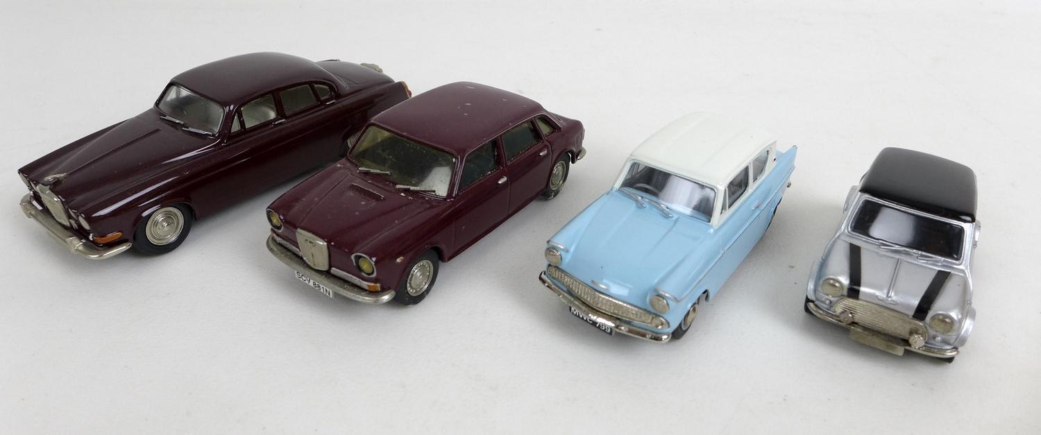 Four 1/43 scale die cast model classic cars, comprising a Gems & Cobwebs 1961-1966 Jaguar Mk. X in