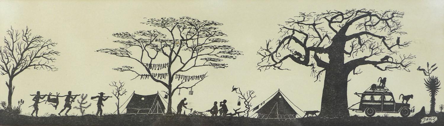 A group of four pictures, comprising a Japanese woodblock print of figures by a river, 16 by 36cm, - Image 7 of 9