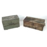 Two vintage pine chests, one painted pale green and marked 'Claydon', 80 by 44 by 56cm high, the